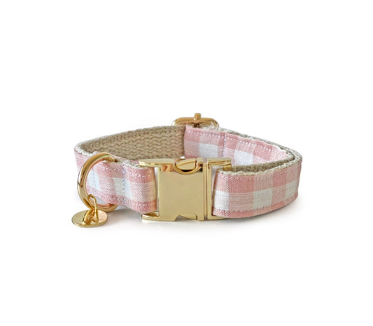 Dog Hemp Collar - Pink Gingham Extra Small, Small and Medium - Dear Cooper