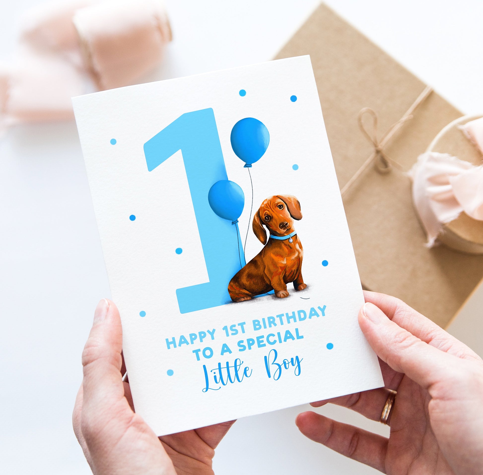 Happy 1st Birthday little boy dachshund card - Dear Cooper