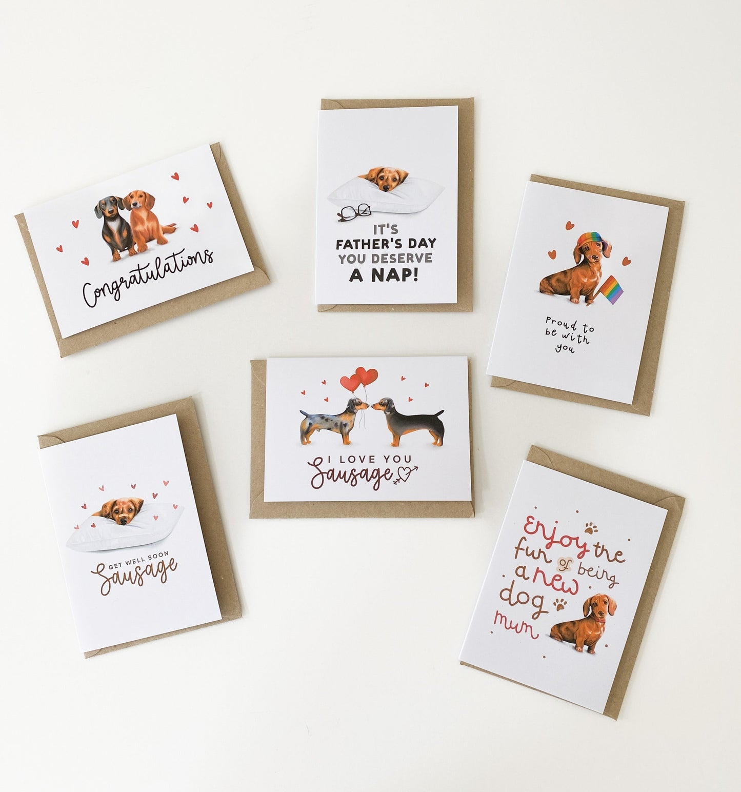 Dachshund father's day cards for dachshund lovers, a group of different dachshund cards for different occasions